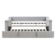 Letto imbottito salvaspazio 90×190 cm e 180×190 cm con USB; ripiani e Bluetooth; senza materasso; grigio chiaro