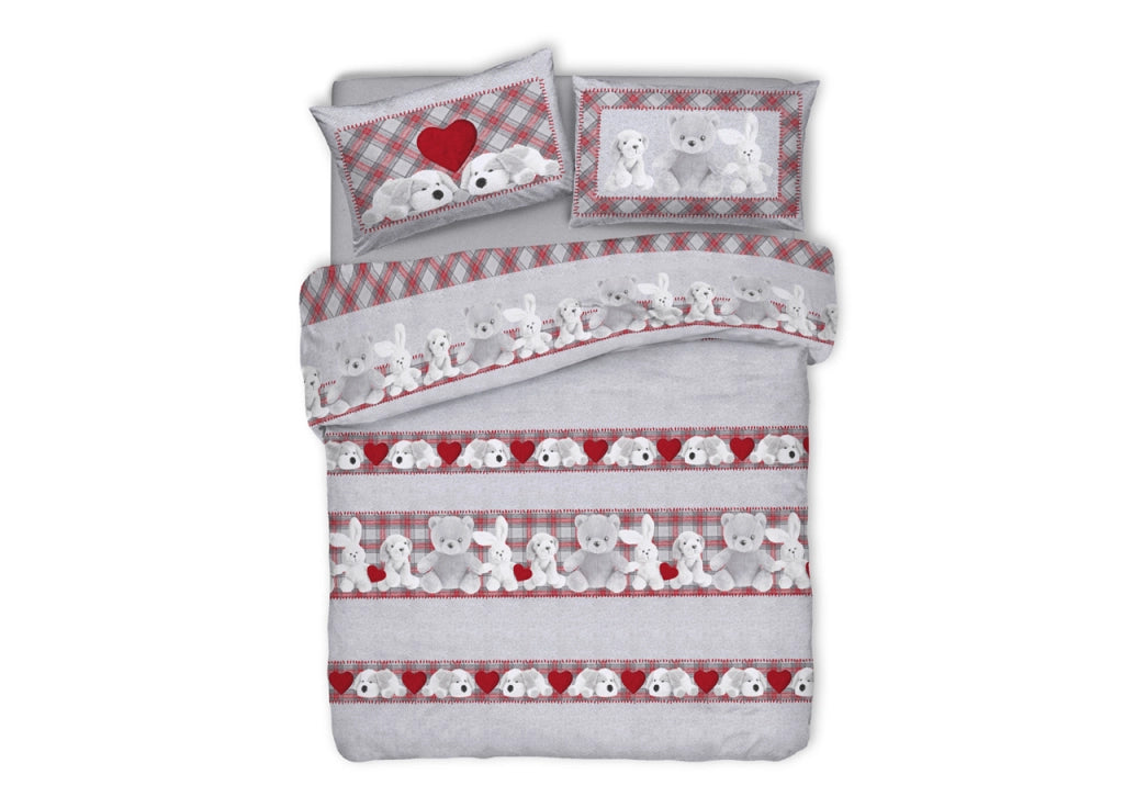 Copripiumino Sacco Piumone Pensieri Delicati Cotone Disegno Peluches - Matrimoniale - Rosso