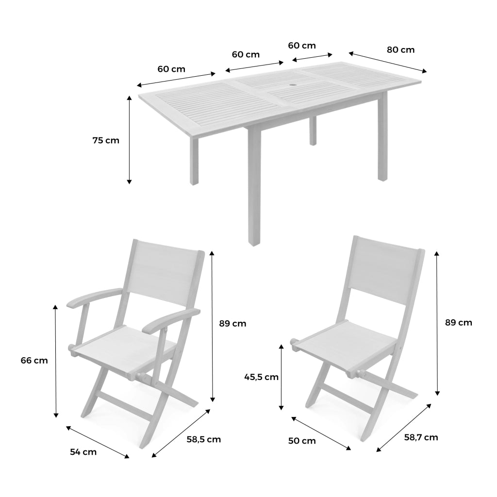Set tavolo da giardino rettangolare allungabile in legno con 6 sedie,