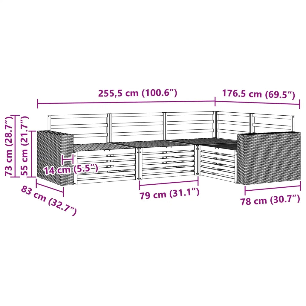 Set di divani da esterno 4 pcs Naturale 255,5 x 176,5 x 73 cm