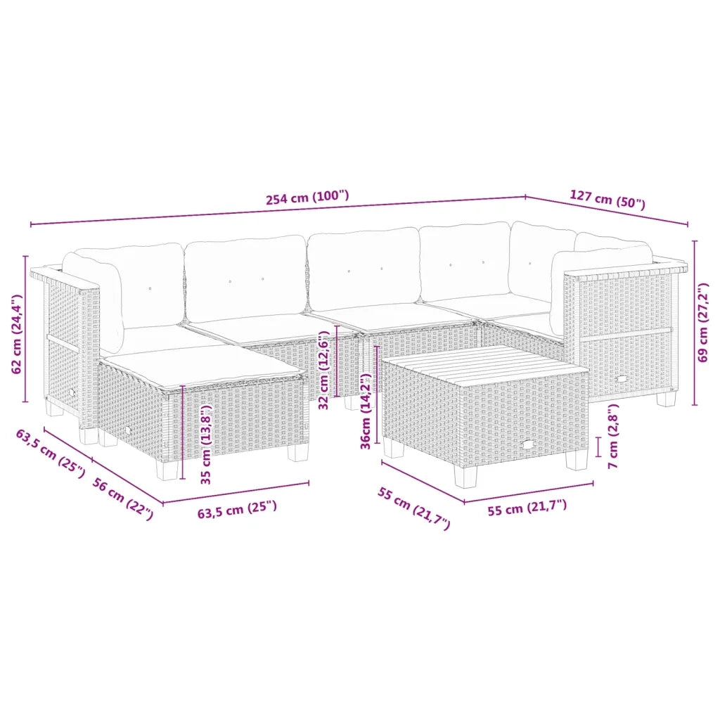 Set Divani da Giardino con Cuscini 7pz Nero Polyrattan