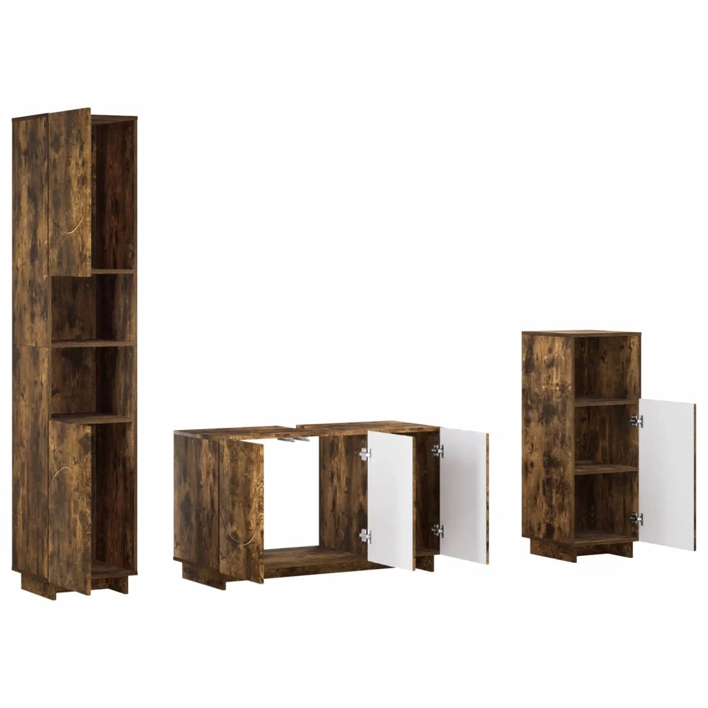 Set mobili da bagno 3 pz Rovere Fumo Legno ingegnerizzato 3433060