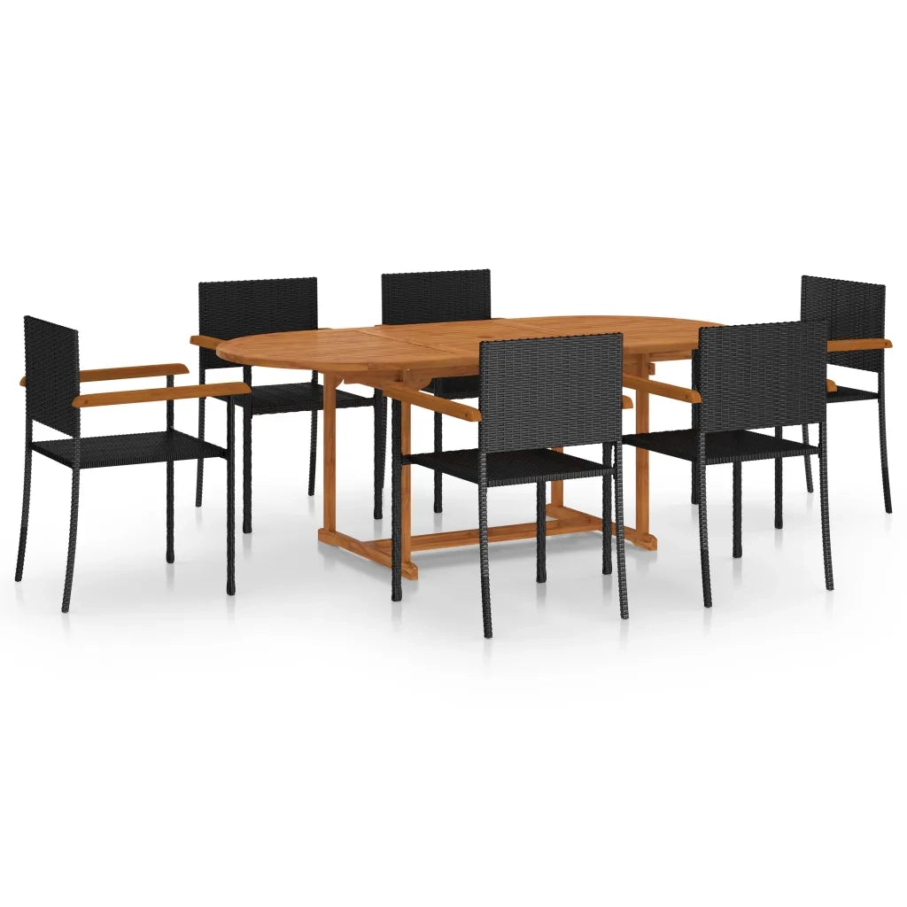 Set Mobili da Pranzo per Giardino 7 pz in Polyrattan Nero cod mxl 45301