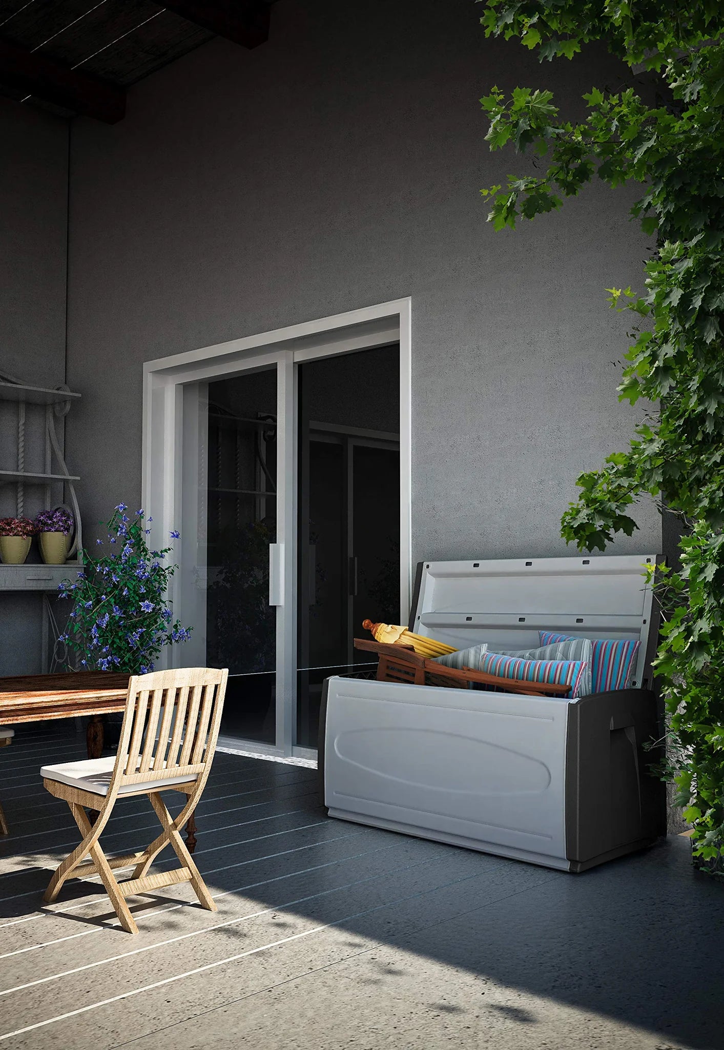 Baule Contenitore da Esterno 120x54x57 cm Multiuso in Polipropilene Prince Box Grigio e Nero