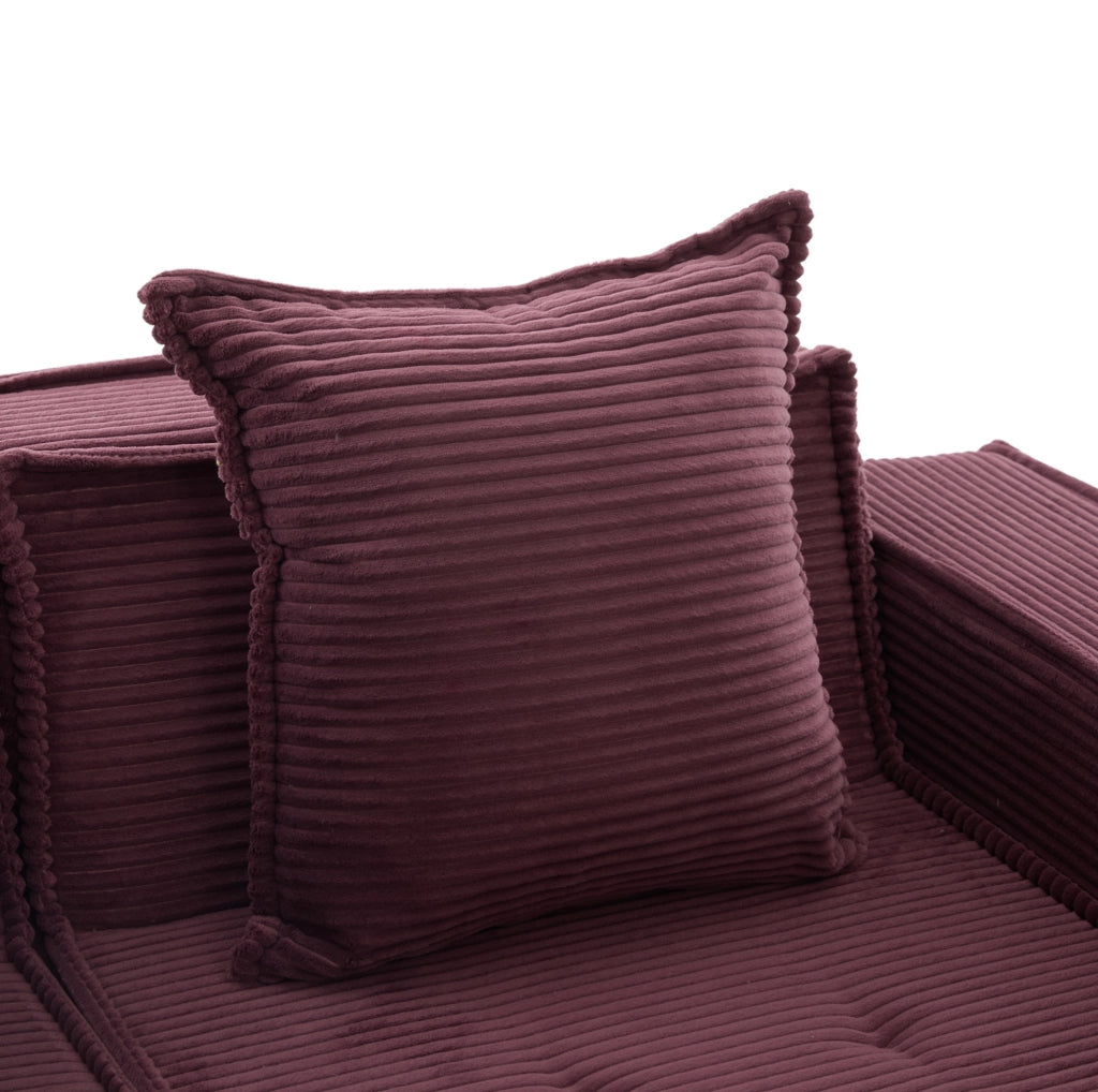 Pouf divano modulare in velluto a coste; 162x78x66 cm; rosso vino