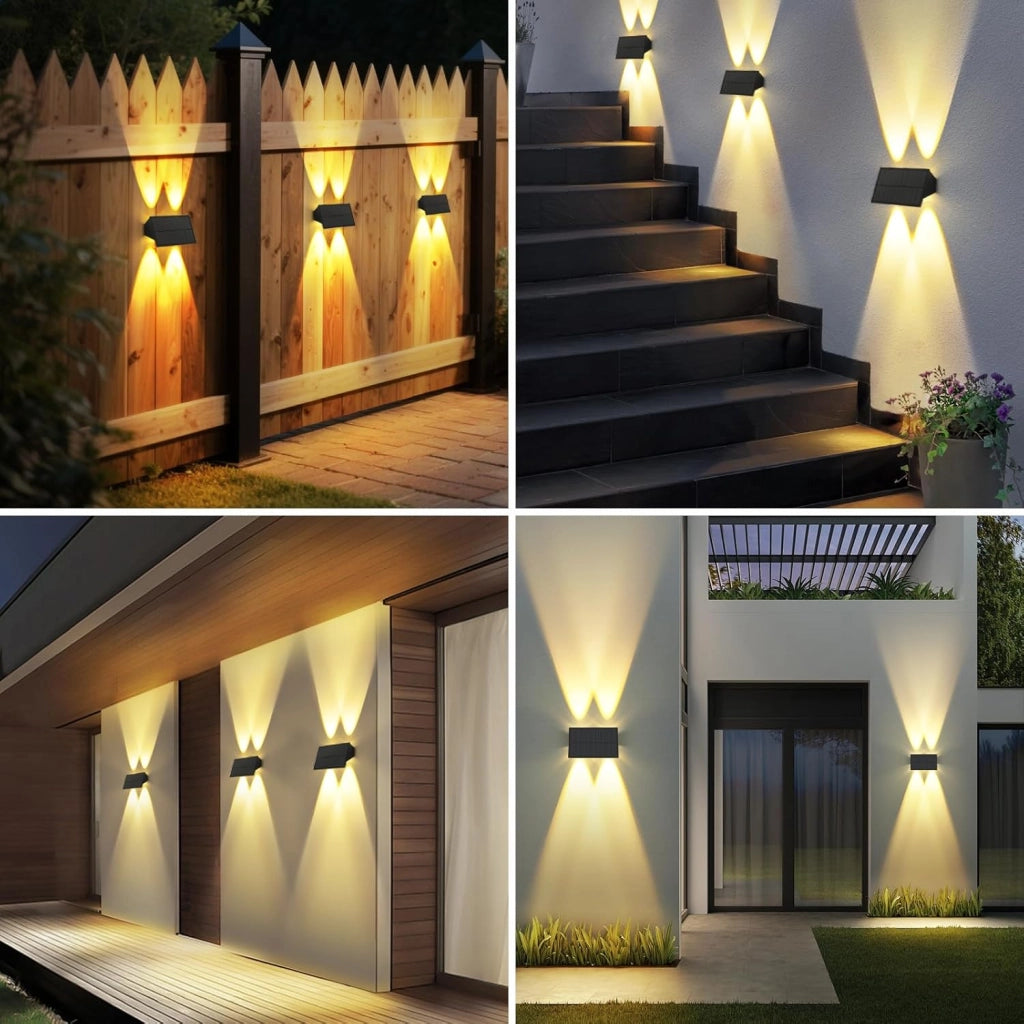 ZMH Lampada da Parete Solare Esterna Luce Calda Alto e Basso 2 Pezzi per Recinzione Giardino Balcone Terrazza