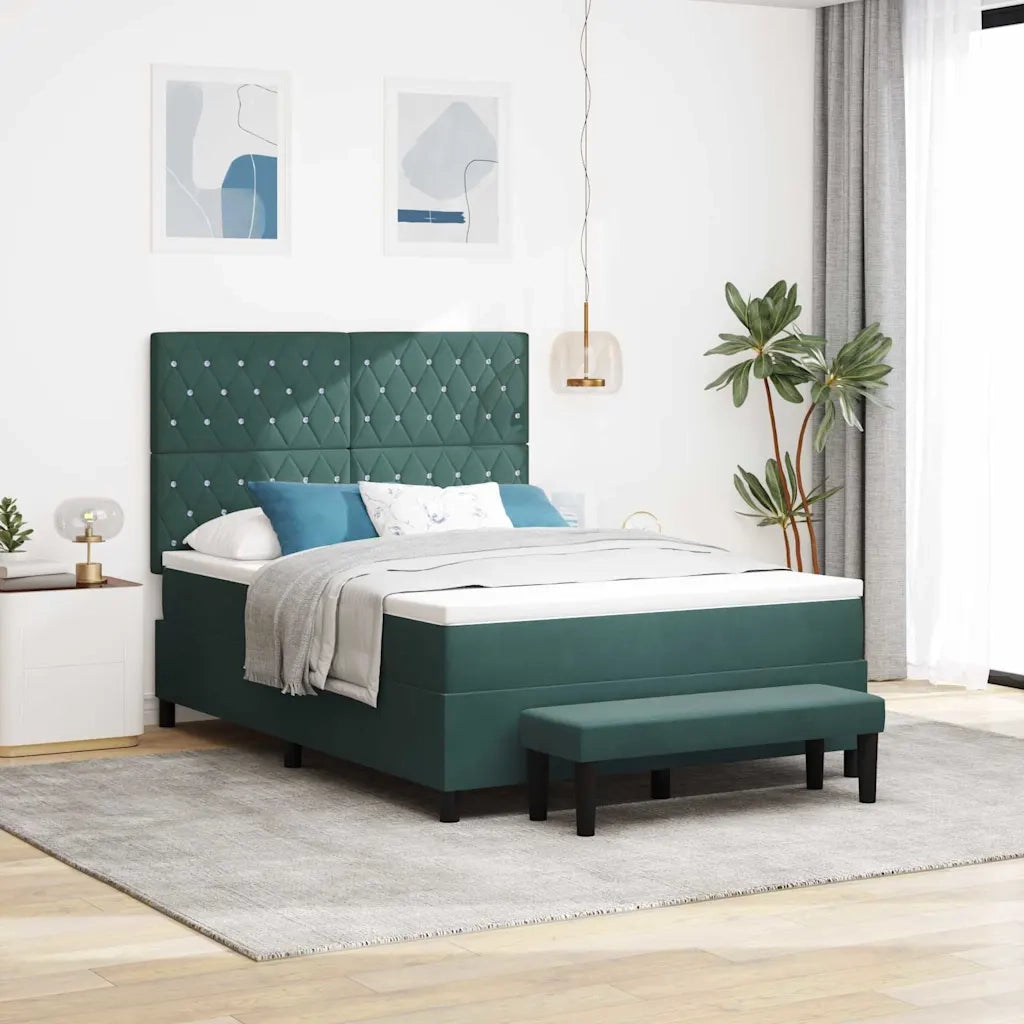 Letto a molle con materasso Verde scuro 140 x 200 cm Velluto