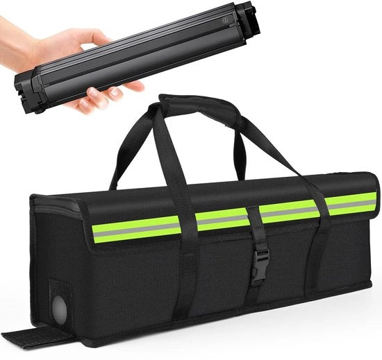 Accu eBike, 8 strati di isolamento termico, accu termicamente resistente fino a 2300 °C, impermeabile, sicuro da esplosione, contenitore Lipo-sicuro per la conservazione e il trasporto, grande capacità 49 x 15 x 15 cm