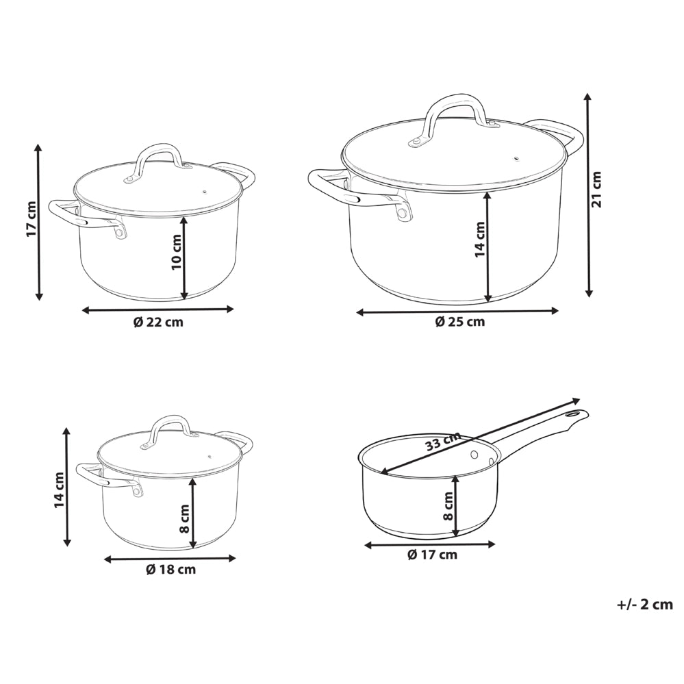 Set di 7 pentole in acciaio inossidabile argentato 4 pentole con coperchi in vetro