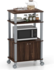 Scaffale da Cucina per Microonde Carrello da Cucina, con Ruote e 2 Ante, Multifunzionale e Movimento Flessibile, 60x40x98 cm (Caffè)