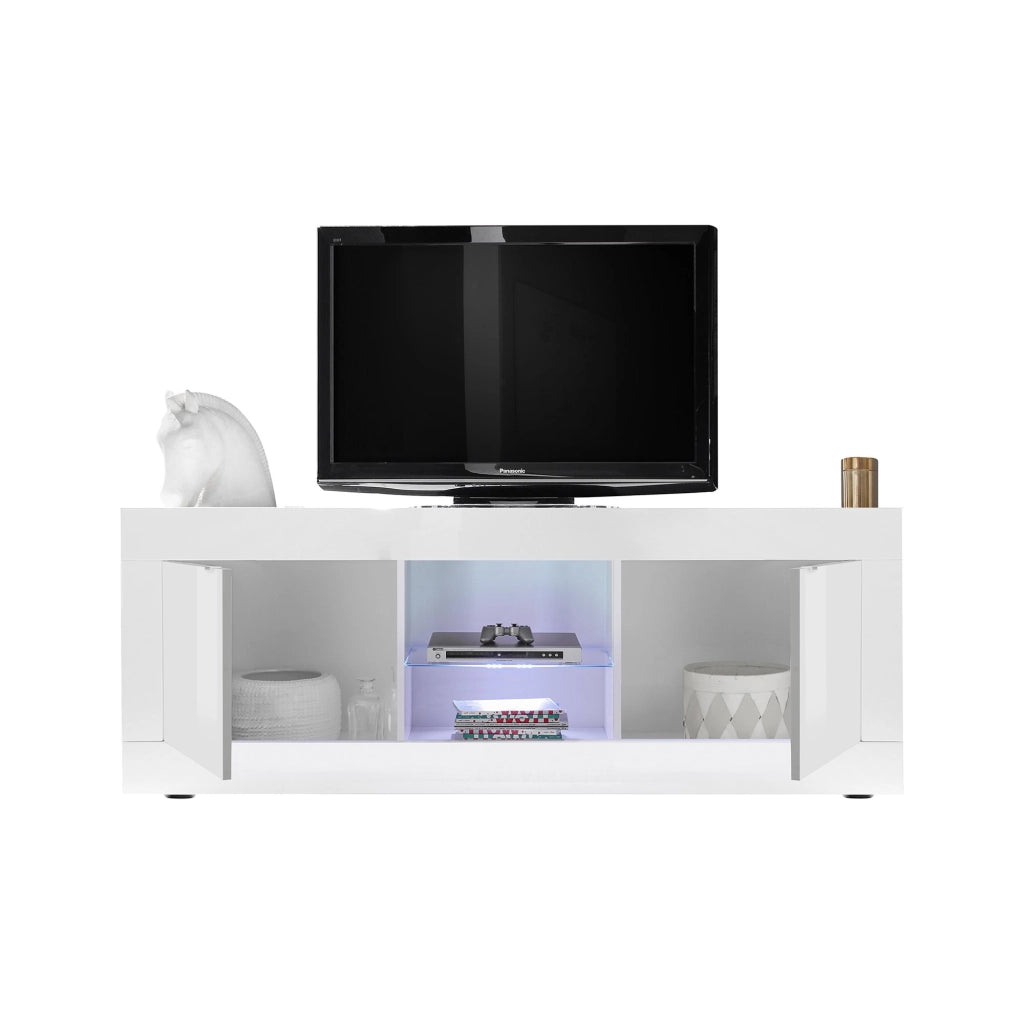 Massaia, Mobile Porta tv un Ripiano, 180x43x56h cm Bianco Lucido