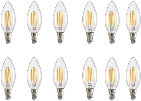 Set di lampadine LED equivalente a 40W, lampada da soffitto a LED E12 regolabile, candela 3000K luce bianca tenue, vetro trasparente.