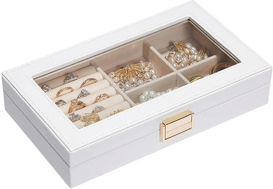 Piatto di lavoro per gioielli - Organizzatore di gioielli - Bianco - Coperchio in vetro