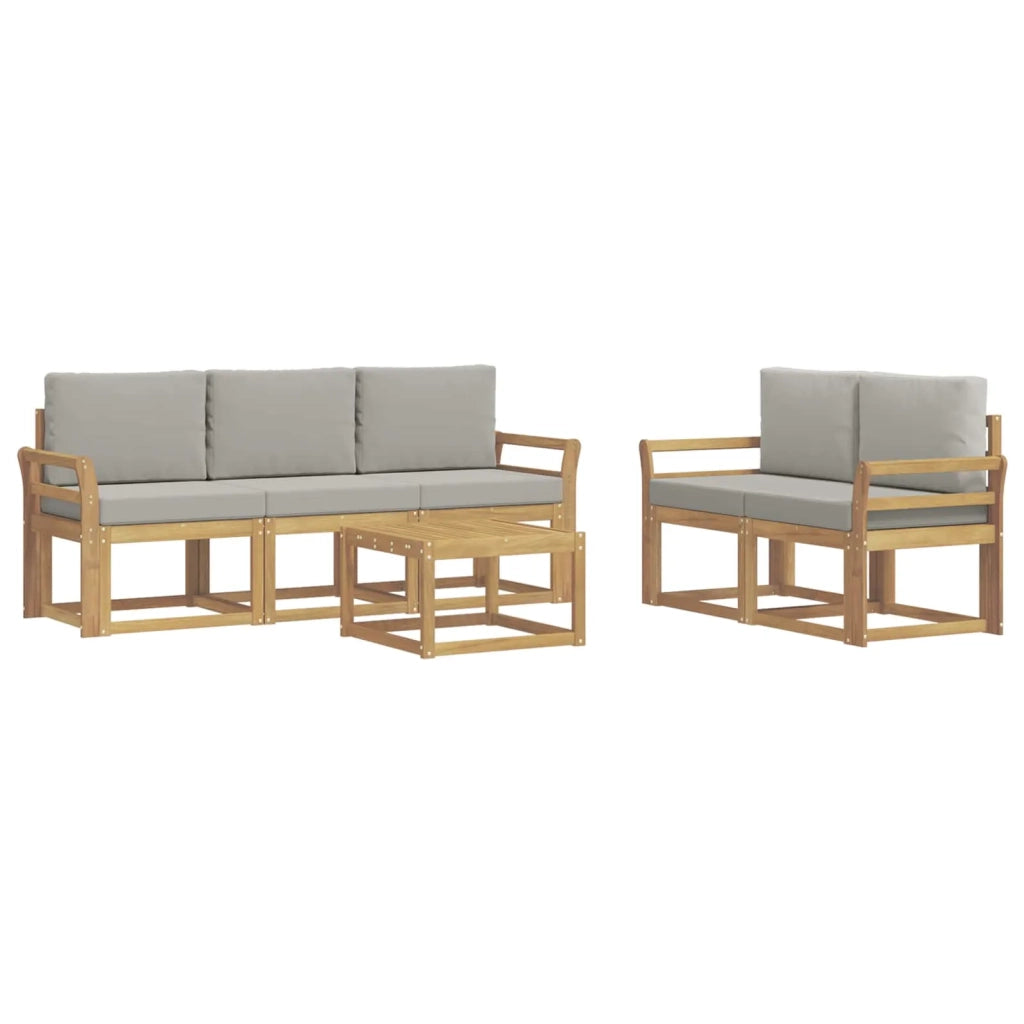 Set di divani da esterno 6 pz Bianco e Grigio Chiaro Poliestere 3387245