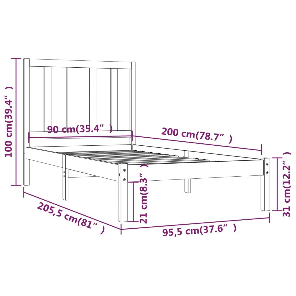 Giroletto-Struttura Letto in Legno Massello di Pino 90x200 cm 839085