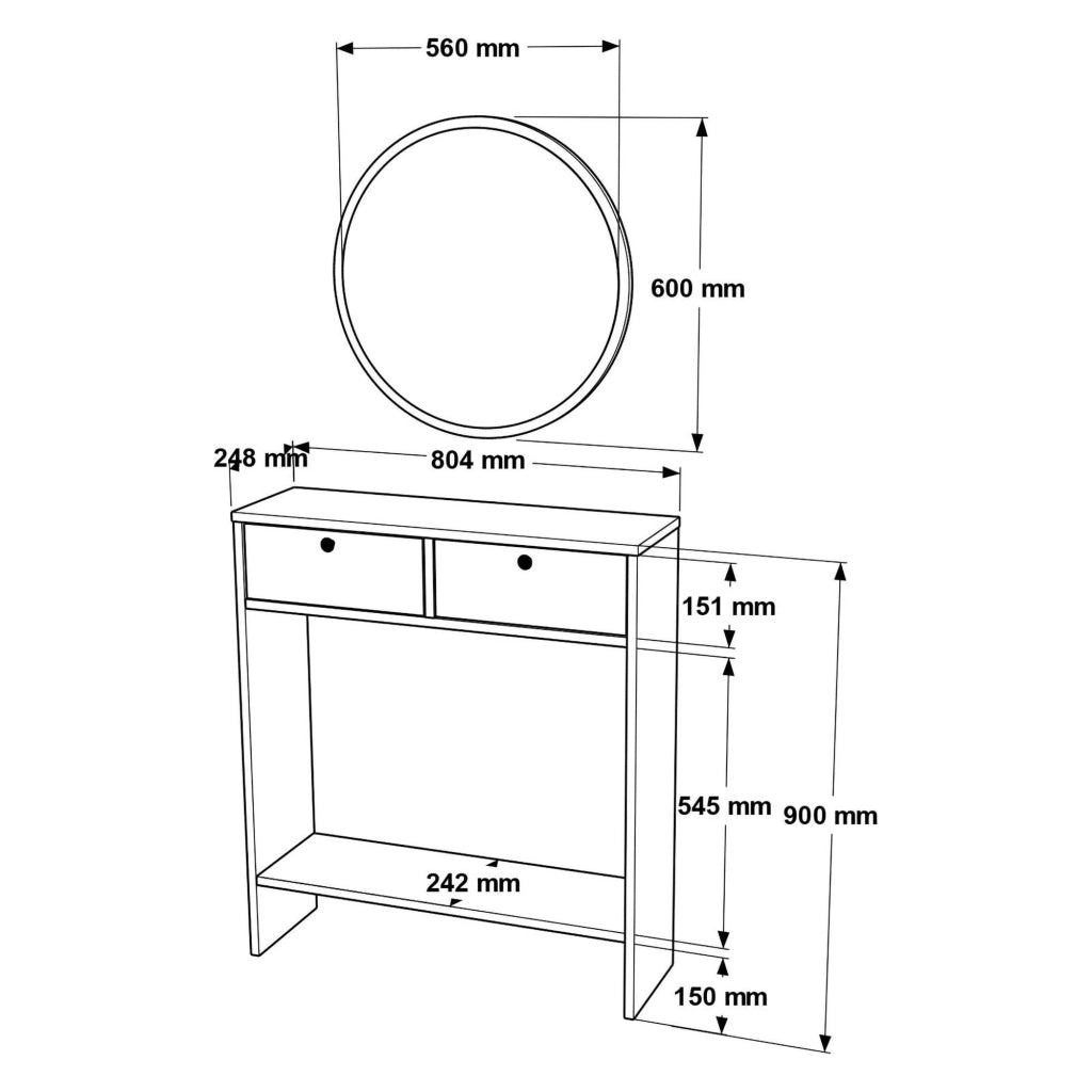 Chiarano, Mobile da Ingresso Specchio Incluso, 80x24x90h cm Bianco