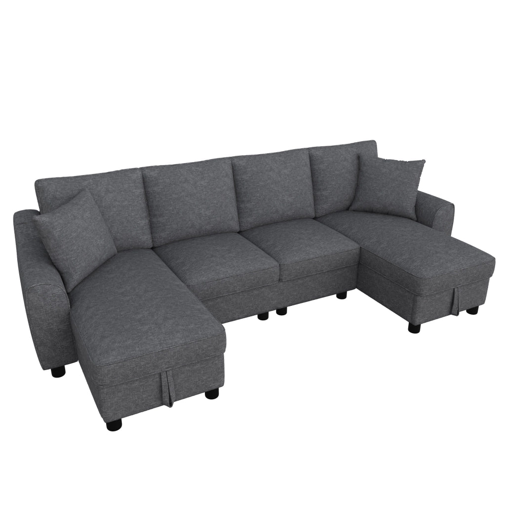 Divano a U in ciniglia grigio con vano contenitore, 280x137x84 cm