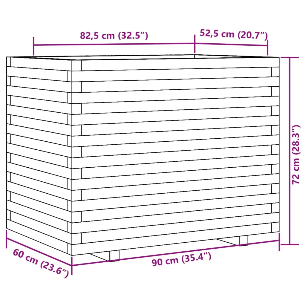 Fioriera rialzata per piante fiori terrazza giardino finitura a cera 90 x 60 x 72 cm legno di pino massiccio marrone 02_0038525