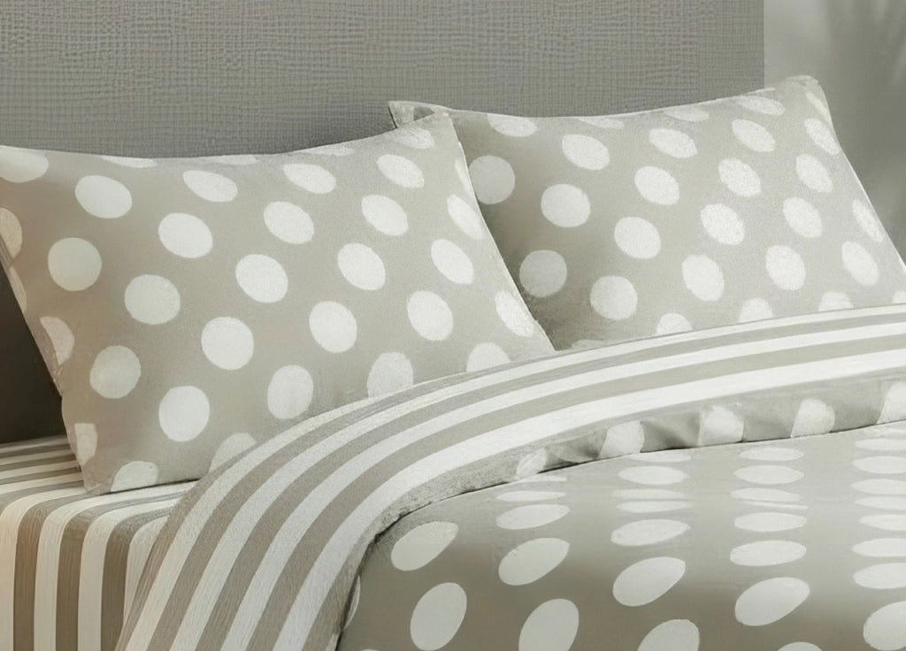 Coppia Federe Cuscino Letto Double Face 100% Cotone Disegno Pois GI - Federe - Beige