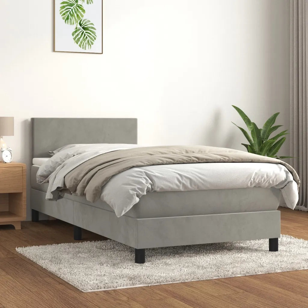 Letto singolo | Letto per adulti | Giroletto a Molle con Materasso Grigio Chiaro 90x190 cm Velluto