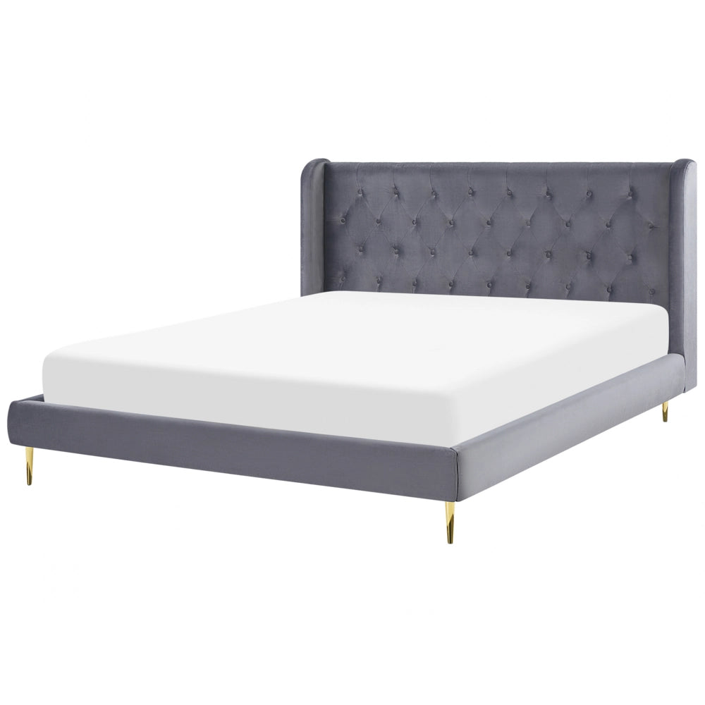 Letto matrimoniale in velluto grigio 180 x 200 cm design moderno