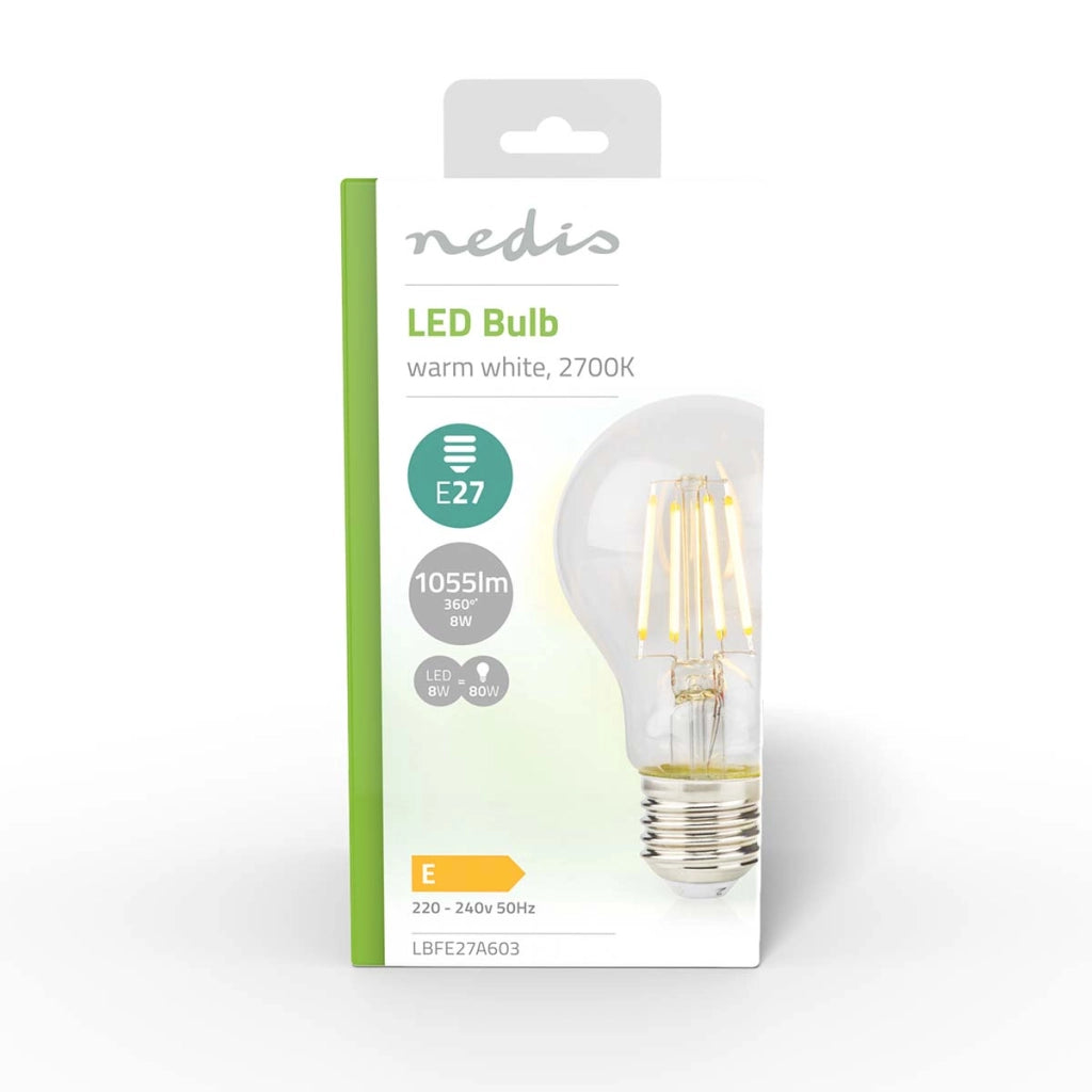 Lampadina E27 LED A60 a risparmio energetico 8W stile retrò Trasparente Nedis