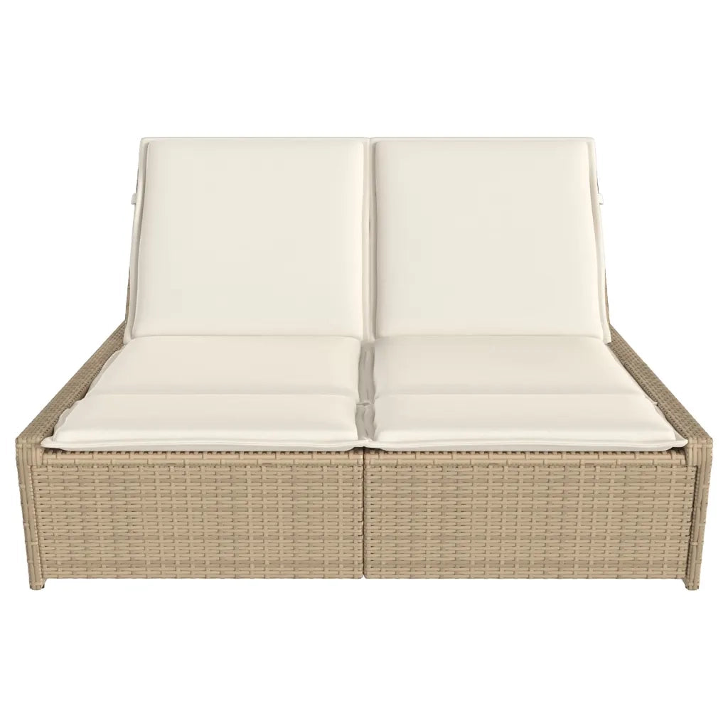 Lettino Prendisole con Cuscini Beige in Polyrattan 368183