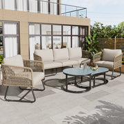 Set Lounge da Giardino 5 Pezzi con Cuscini ¨C MINIMAL ¨C Rattan/Vetro, Beige