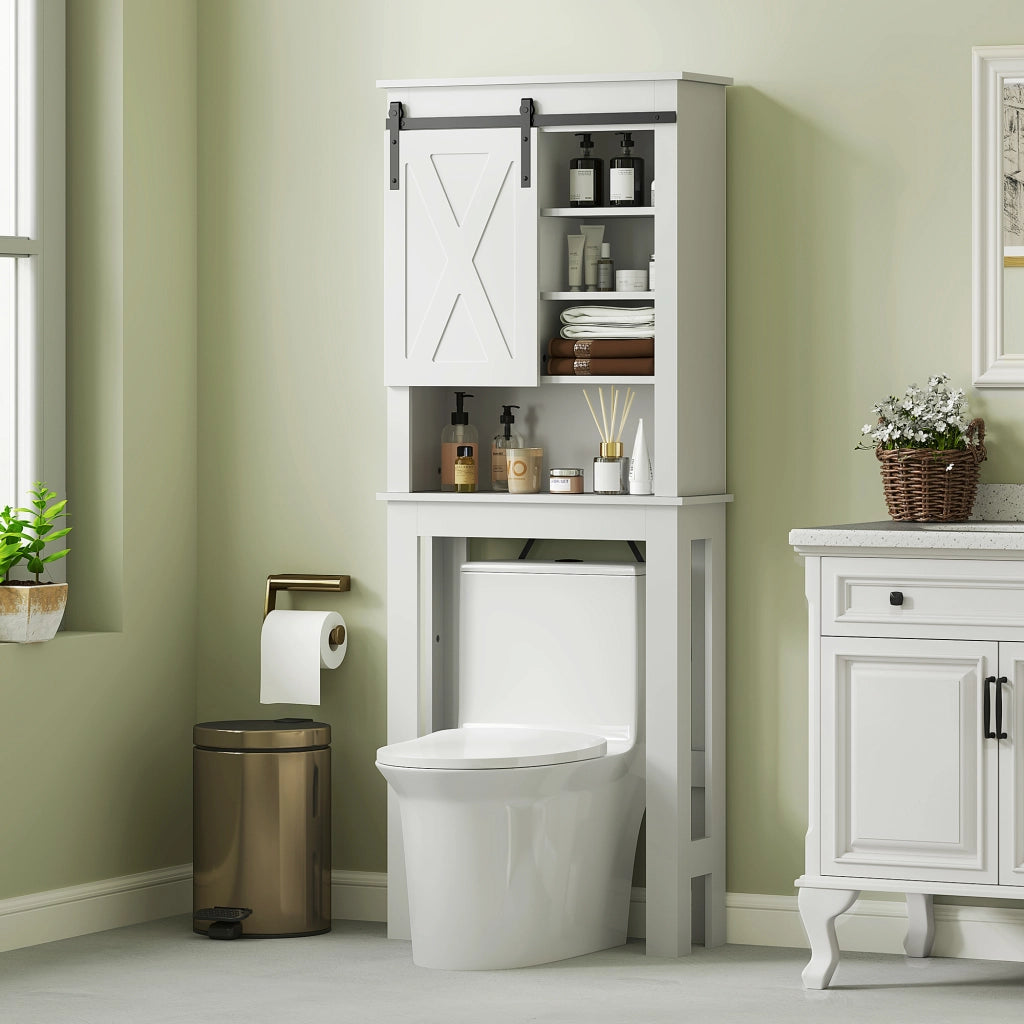 Mobile WC con porta scorrevole e 6 scomparti ¨C Zephmum ¨C Bianco