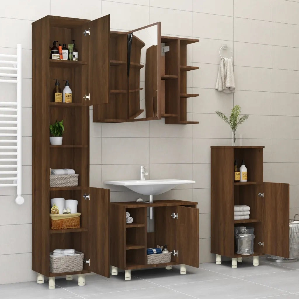 Armadietto Bagno Rovere Marrone 30x30x95cm in Legno Multistrato 815608