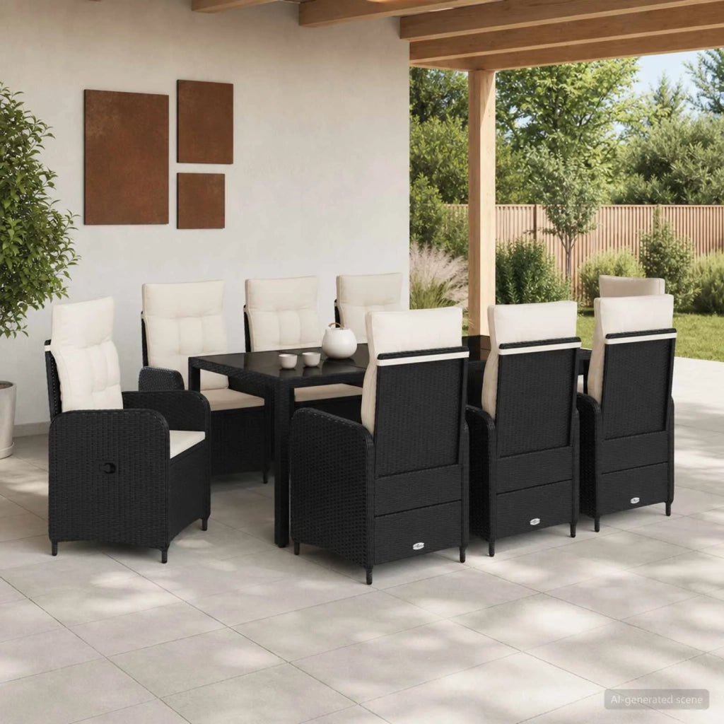 Set da pranzo per esterni 9 pz Nero e Bianco Crema polyrattan 3422307