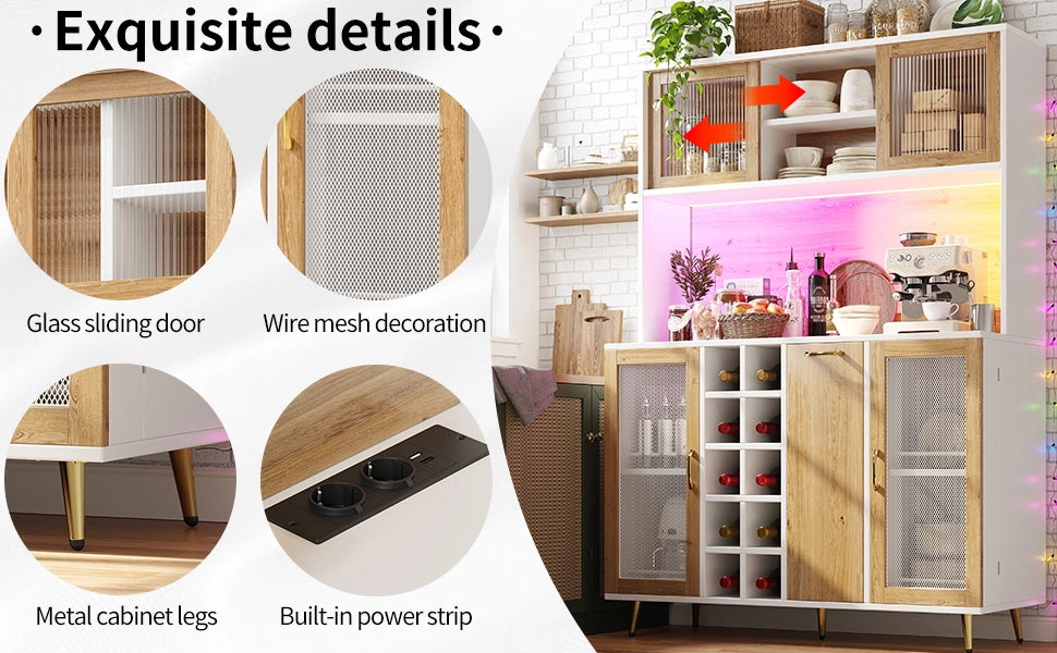 Credenza Multifunzione con LED ¨C MINIMAL ¨C Bianco con Legno, 5 Ante, 120x40x170cm