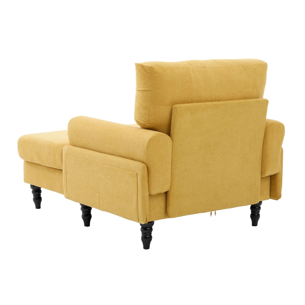 Poltrona Chaise Longue in Tessuto Chenille ¨C MINIMAL ¨C Gambe in Legno, Braccioli, Tasche Laterali