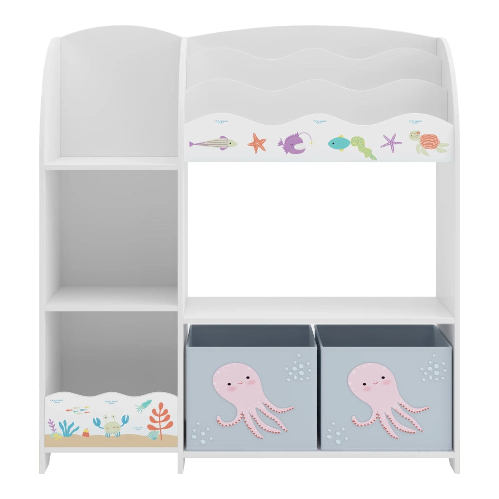Scaffale dal design senza tempo per soggiorno camera da letto mobiletto per bambini con motivo oceano 100 x 93 x 30 cm bianco grigio 03_0011210