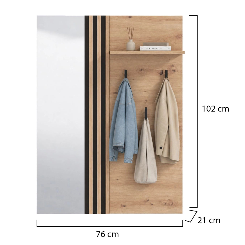 Nuku, Mobile da Ingresso Specchio Incluso, 102x76x21h cm Marrone Rovere Nodi