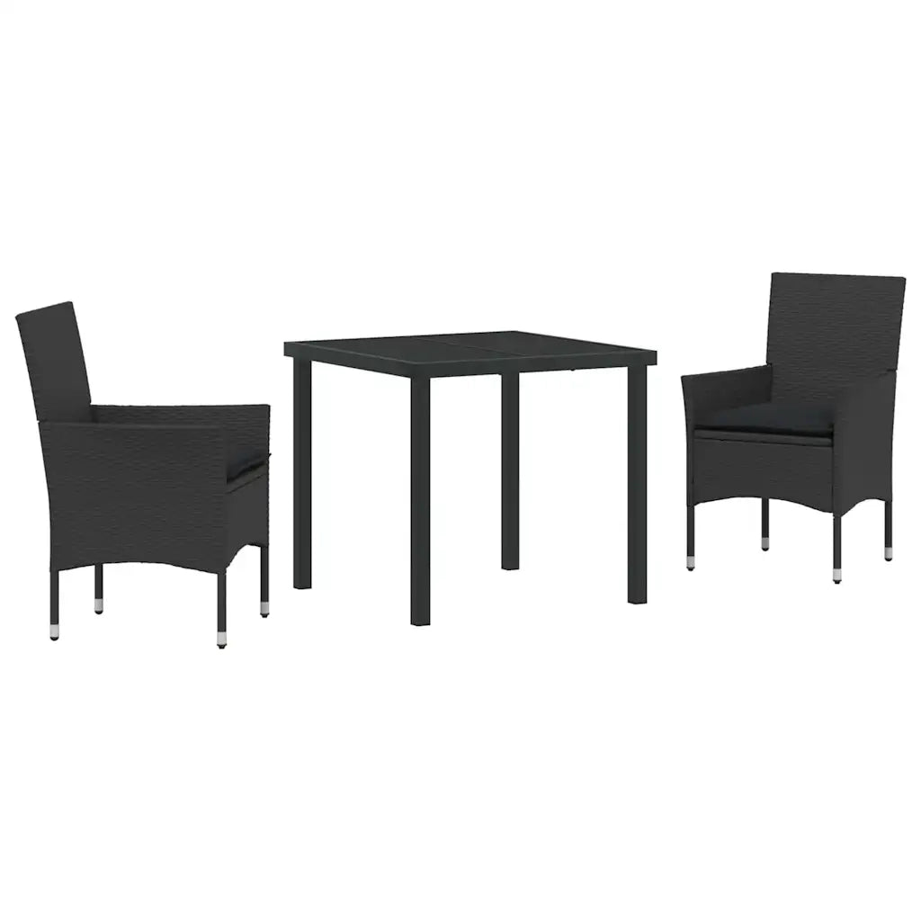 Set da Pranzo per Giardino con cuscino 3 pcs Nero polyrattan 3379772