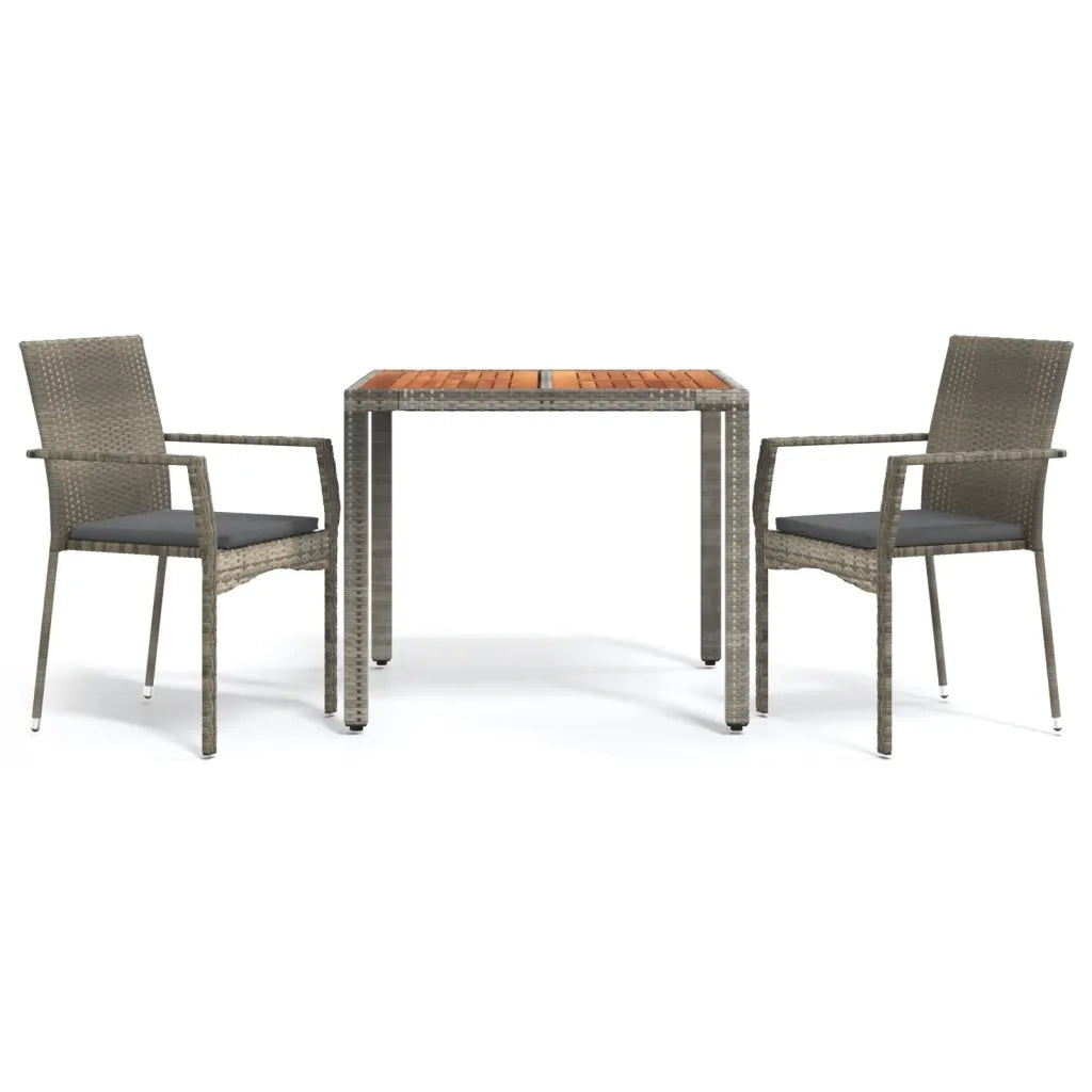 Set da Pranzo da Giardino 3 pz con Cuscini in Polyrattan Grigio 3184993