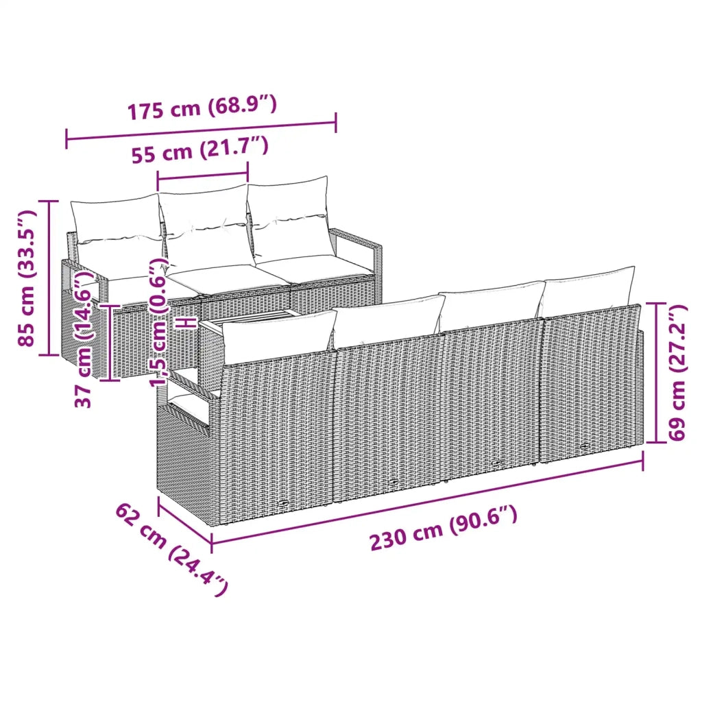 Set Divano da Giardino con cuscino 8 pcs Grigio polyrattan