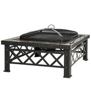 BRACIERE DA GIARDINO CON COPERCHIO PARASCINTILLE IN METALLO 76X76X47 CM NERO
