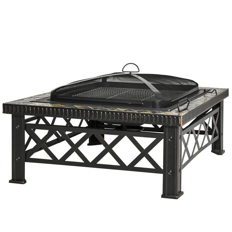BRACIERE DA GIARDINO CON COPERCHIO PARASCINTILLE IN METALLO 76X76X47 CM NERO