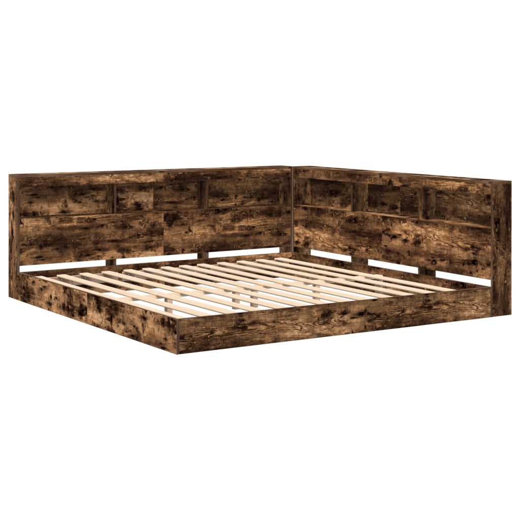 Letto con libreria Quercia Affumicata 180x200 cm Legno Ingegnerizzato