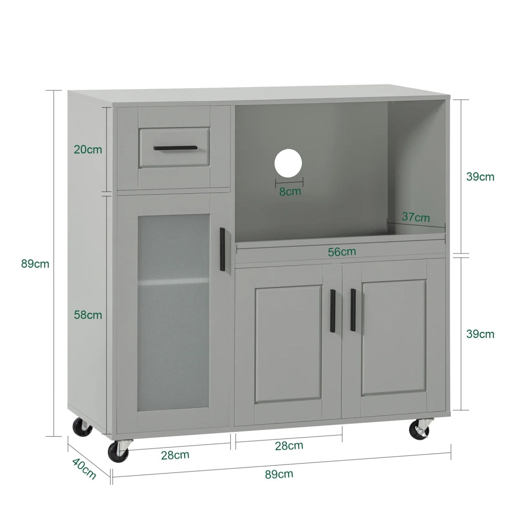 Credenza con ruote Mobile per Microonde da Cucina con 1 Cassetto, 3 Ante Armadio cucina 89x40x89cm colore grigio FSB78-HG SoBuy