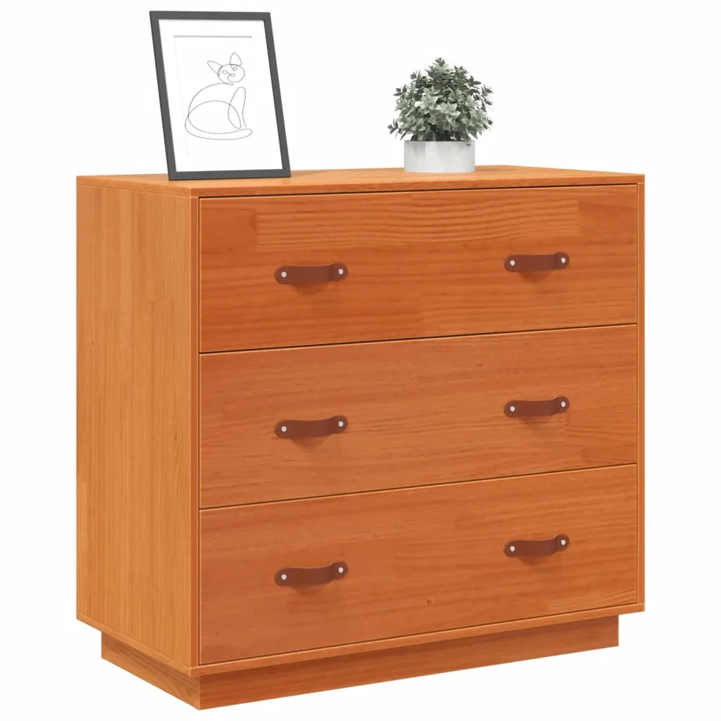 Credenza Marrone Cera 80x40x75 cm in Legno Massello di Pino 844471