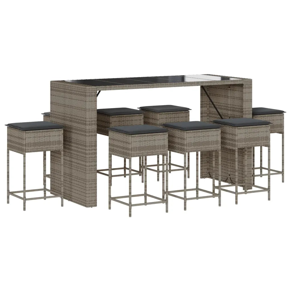 vidaXL Set Bar da Giardino 9 pz con Cuscini in Polyrattan Grigio