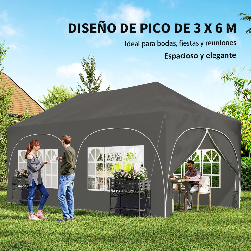 Tenda da Giardino Pieghevole 6x3 m Pop-up con 6 Pareti Laterali Rimovibili ¨C Zephmum ¨C Grigio Scuro