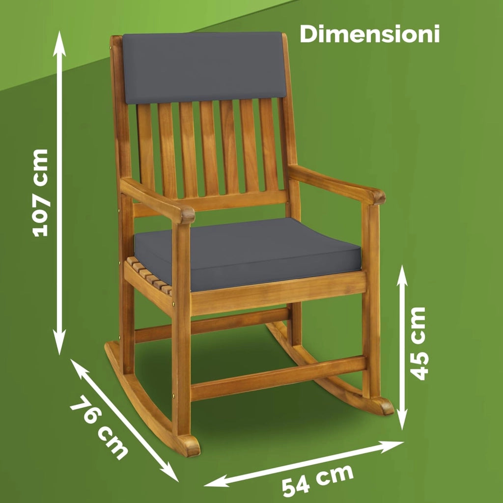 ® Sedia a Dondolo Poltrona Relax Giardino Legno Acacia Antracite Poltroncina Camera da Letto Salotto Portata 160 kg con Braccioli da Esterno