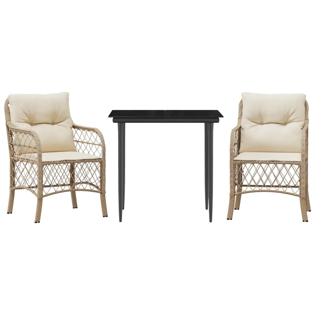Set da Bistr¨° 3 pz | Set Salotto da Giardino con Cuscini Beige in Polyrattan