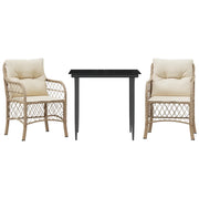 Set da Bistr¨° 3 pz | Set Salotto da Giardino con Cuscini Beige in Polyrattan