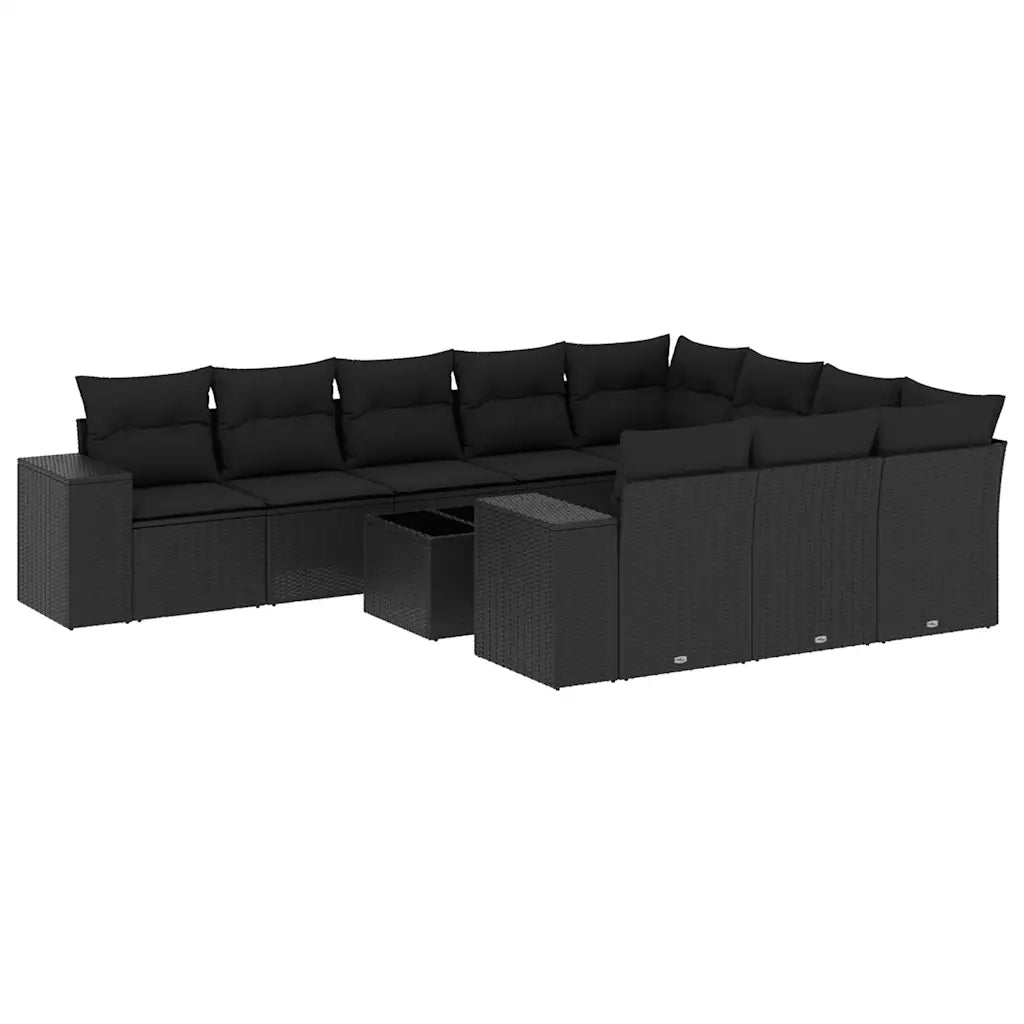 Set Divani da Giardino 11 pz con Cuscini in Polyrattan Nero