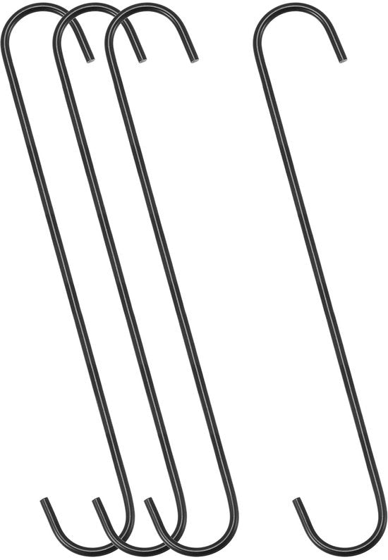 Hanger extra lungo a S 300 mm in acciaio per uso interno ed esterno, per giardino, bagno, armadio, officina, cucina, nero, confezione da 4.